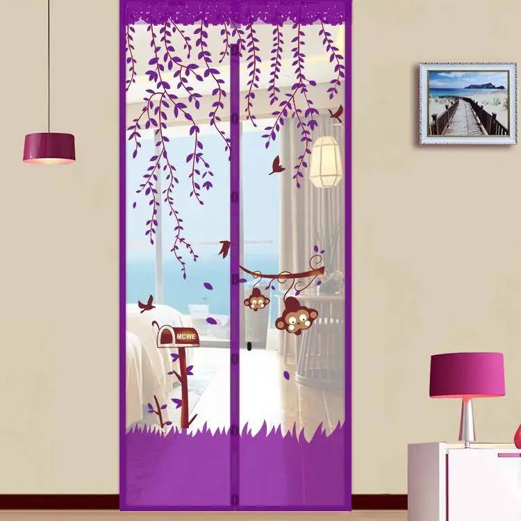 rideau porte magnétique violet fleurs feuilles moderne opacité ventilation anti insectes