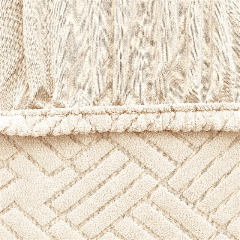 Housse fauteuil moderne beige rayures diagonales polyestère lavable machine 70 90cm haute 55 75cm