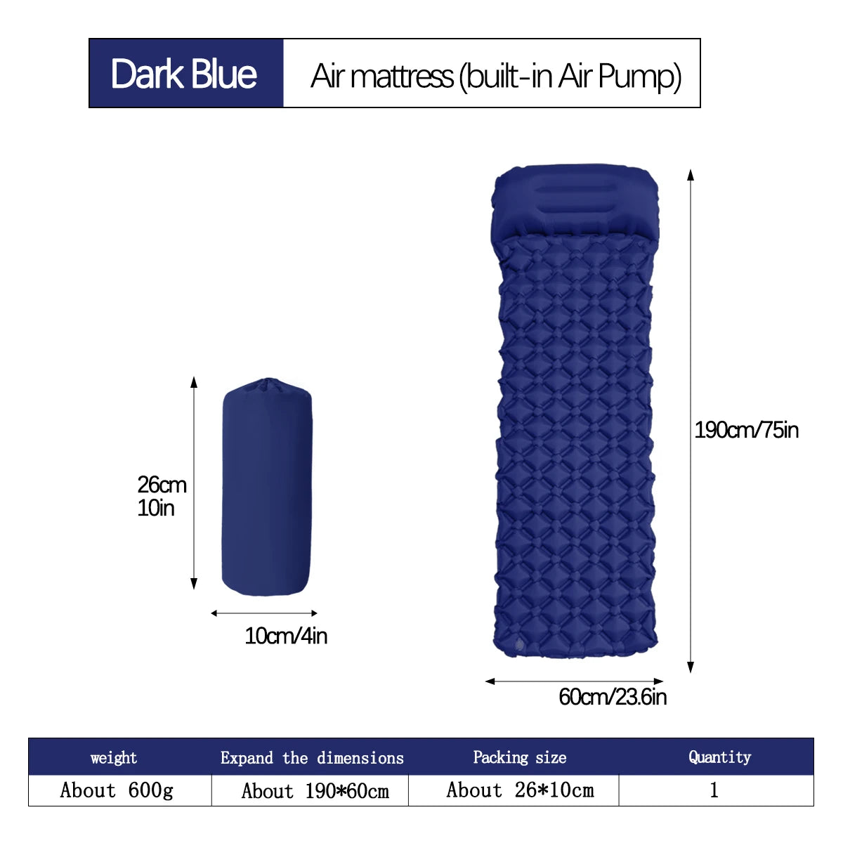 matelas gonflable camping pliant pompe main sac rangement oreiller randonnée
