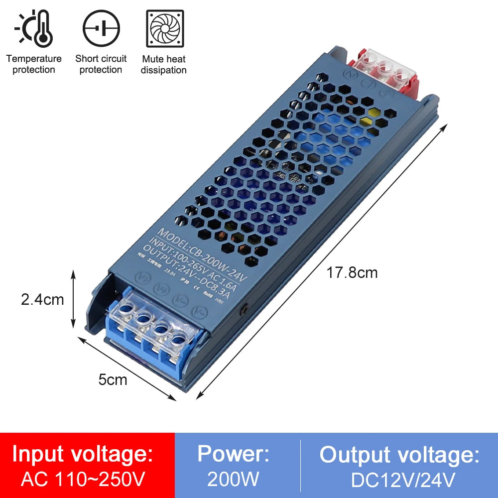 alimentation électrique led 12v 24v 100w 200w 300w 400w 500w bleu noir industrielle modernisée