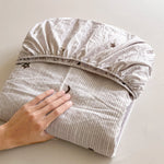 draps lit rayés gris moderne élastique coton polyester adultes housse lit coussins tasse plateau