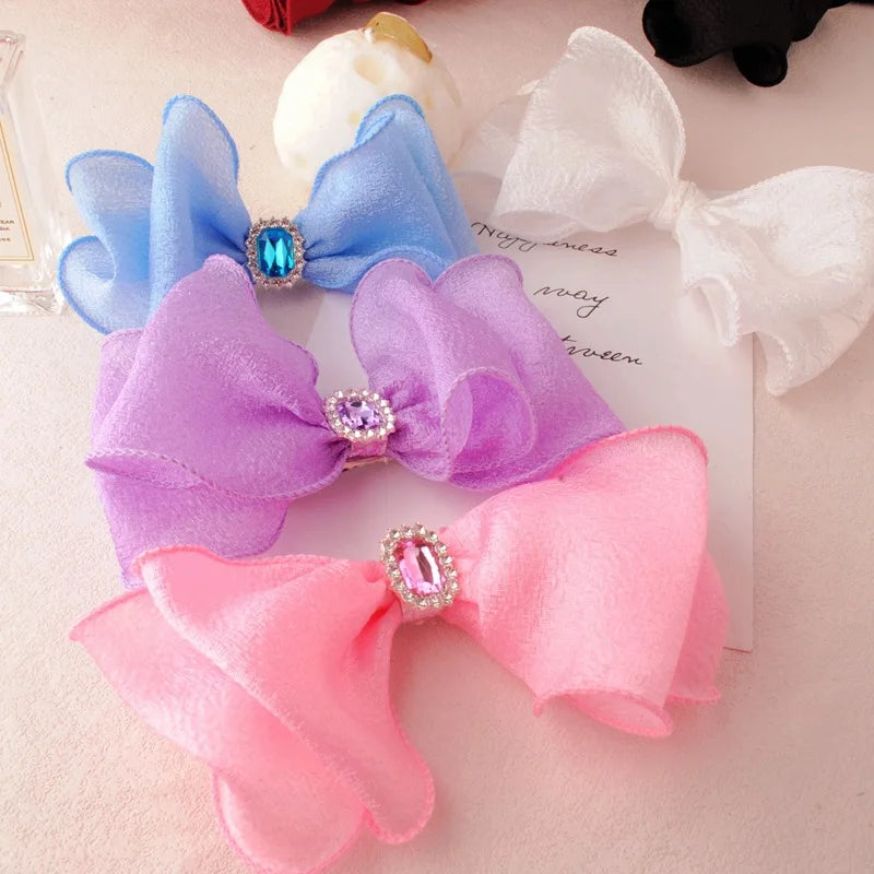 rubans décoratifs élégants polyester clips fixation bleu rose violet noir blanc gris textures douces