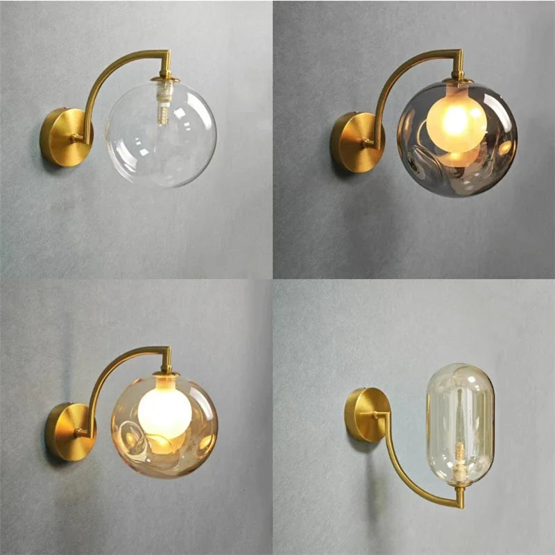 applique murale moderne or transparent sphérique led minimaliste fixée mur
