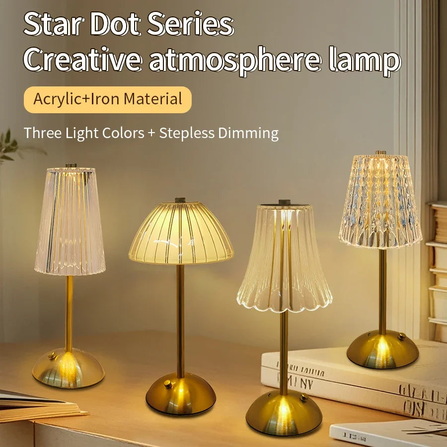lampe table moderne dorée transparente motifs points basse consommation recharge usb tactile