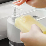 distributeur savon liquide blanc moderne adhésif transparent strié éponge cuisine
