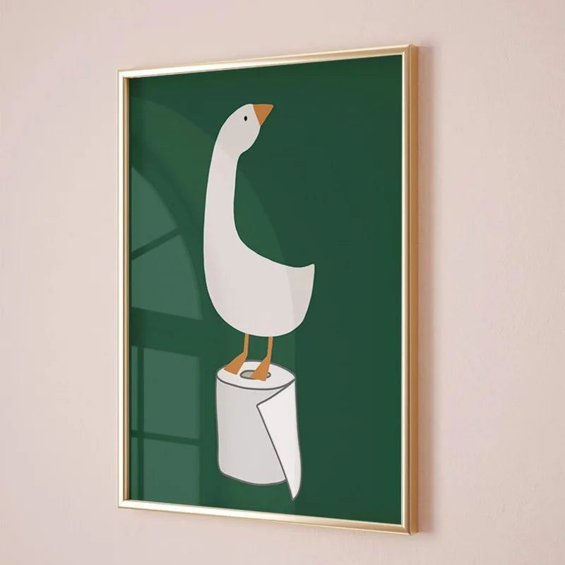 affiche moderne canard papier toilette blanc vert foncé illustration simple chambre enfant