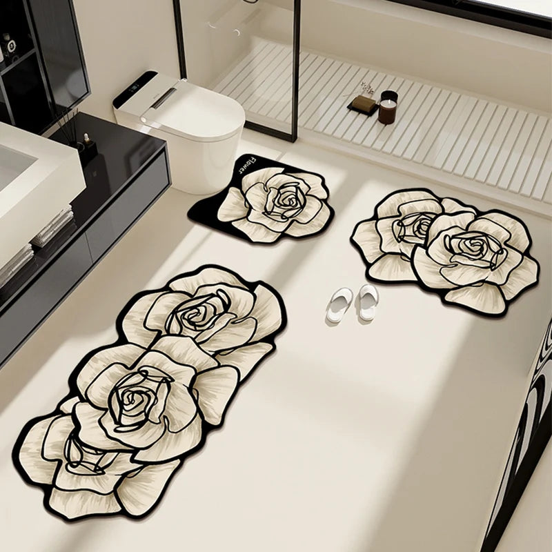 tapis bain noir roses anti dérapant imperméable lavage main usage maison extérieur