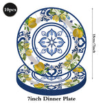 vaisselle jetable assiettes gobelets serviettes motif floral citron anniversaire mariage festive