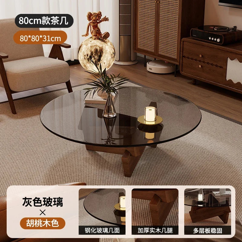 table basse moderne transparente bois marron clair plateau 70cm hauteur 31cm minimalistes