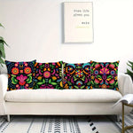 taies d'oreiller imprimées fleurs colorées moderne polyester noir 45x45cm 60x60cm decoration salon