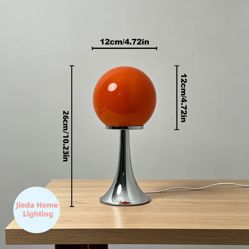 lampe table moderne minimaliste sphérique brillante orange rouge blanc noir prise usb