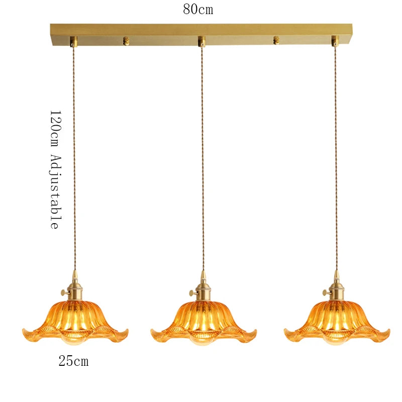 suspension lumineuse vintage transparente motifs floraux vert orange bleu
