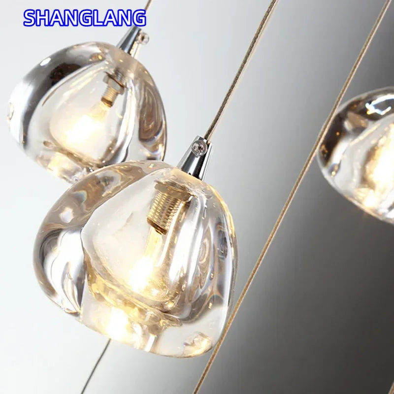 suspension lumineuse moderne transparente cristal ampoules led 200cm haute luminosité