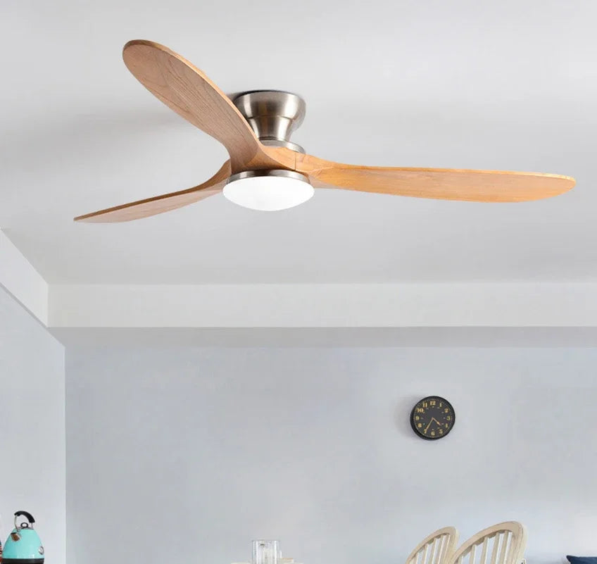 ventilateur moderne led bois naturel blanc lampe intégrée télécommande flux lumineux certifications vde ul