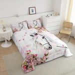 ensemble literie moderne floral cheval blanc couleurs rose gris double queen king twin