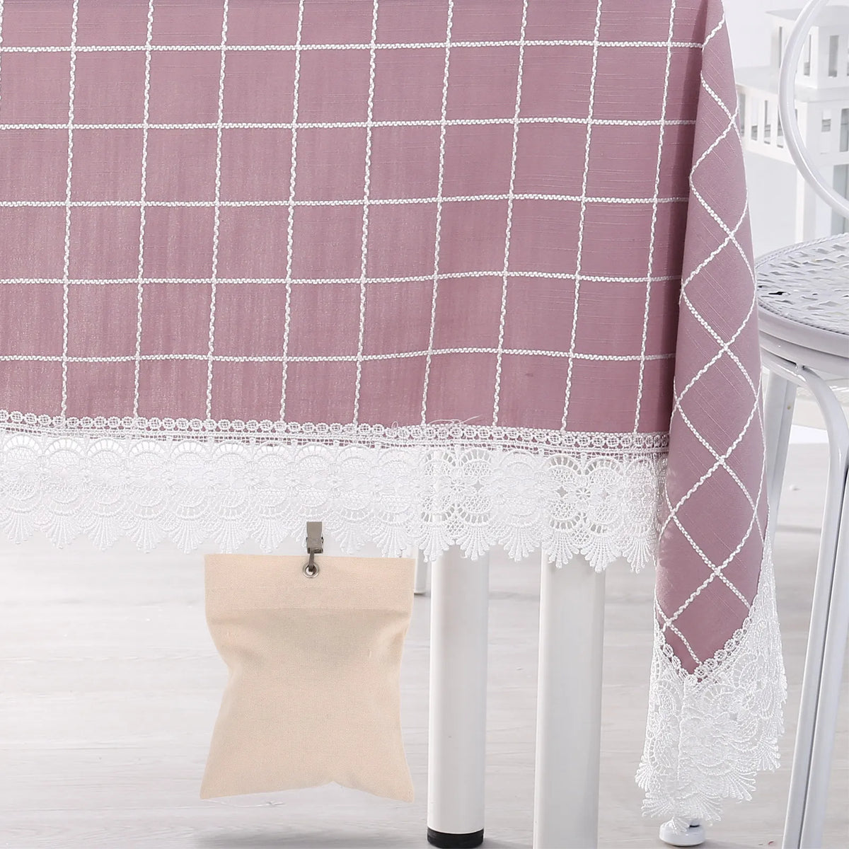 sacs poids rideaux extérieurs gazebo sacs sable tissu carreaux dentelle pinces linge beige violet