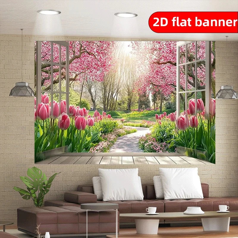 bannière décorative printemps tulipes cerisiers fleurs naturelle suspension mariage anniversaire