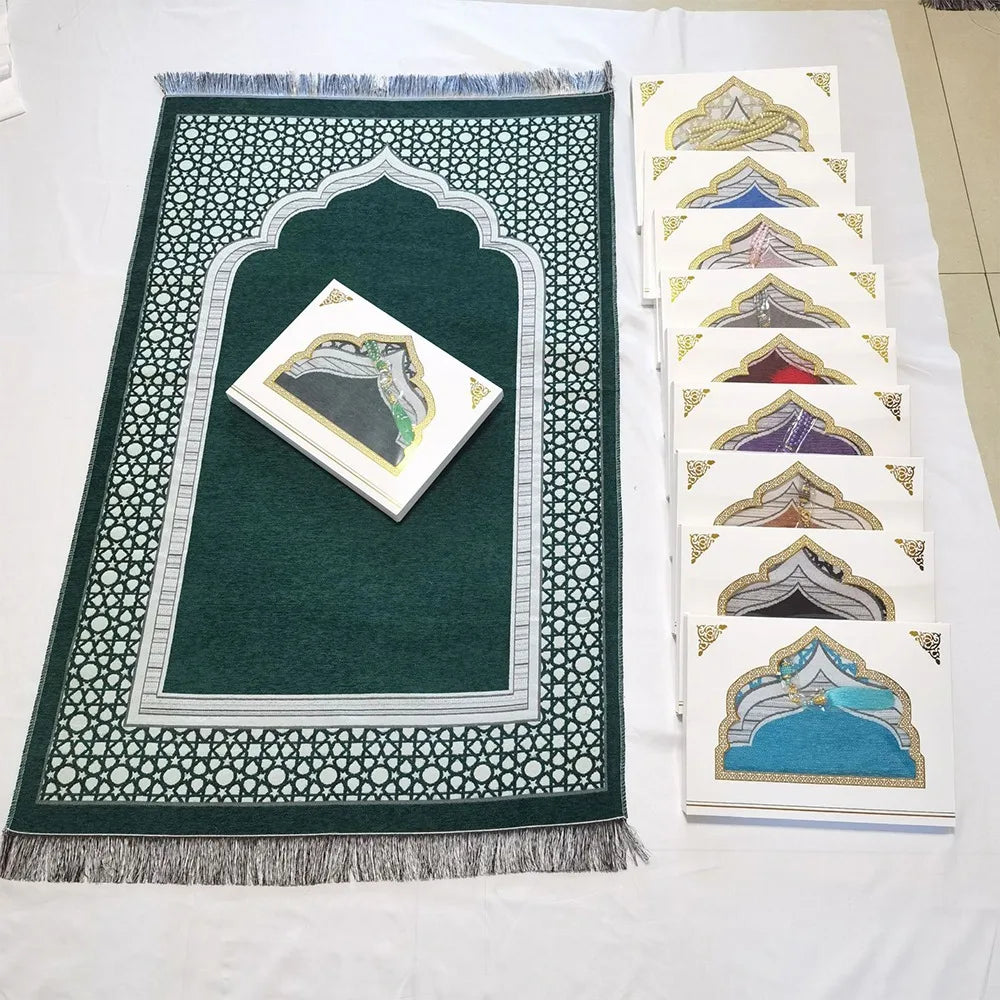 tapis prière islamique géométrique polyester bleu vert gris violet moderne