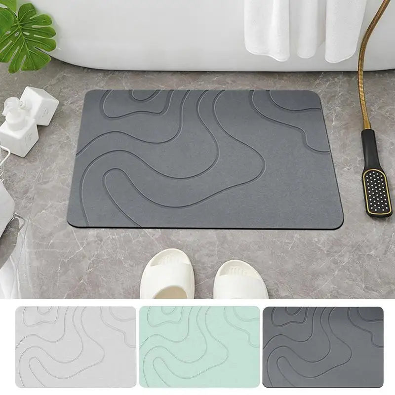 tapis bain absorbant antislip ondules moderne gris foncé vert menthe coton rapide évacuation eauintérieur