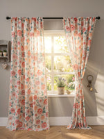 rideaux floral rose motif aquarelle bohème translucides franges salon chambre