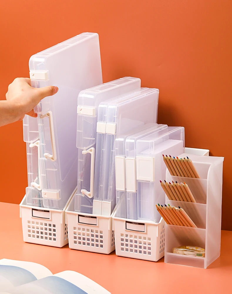 boîtes rangement transparentes pliables moderne poignées blanches stockage papier scrapbooking réutilisables organisateur respectueux environnement