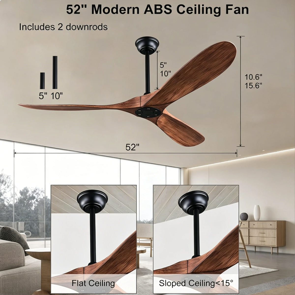 ventilateur moderne 52 60 pouces marron noir vitesses télécommande silencieux