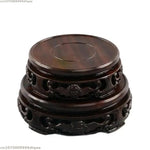 support bois sculpté motifs floraux artisanal decor maison marron foncé tranchant deco vase pot