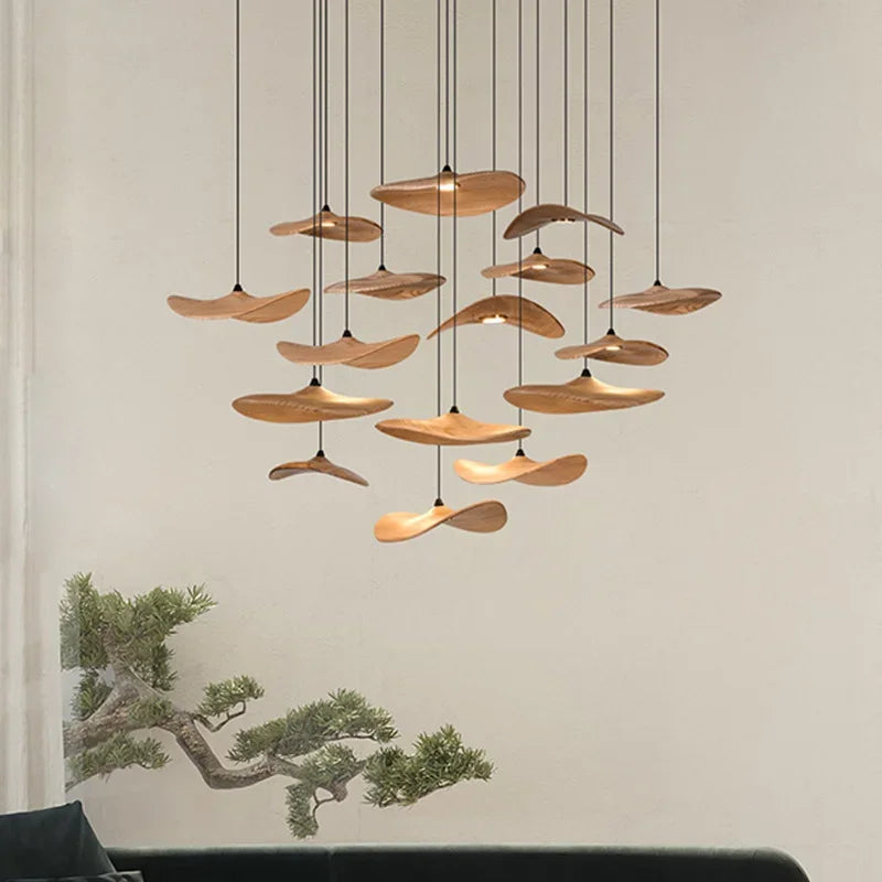 suspension lumineuse bois marron clair moderne scandinave lampe pendentif sans logo chambre salon restaurant