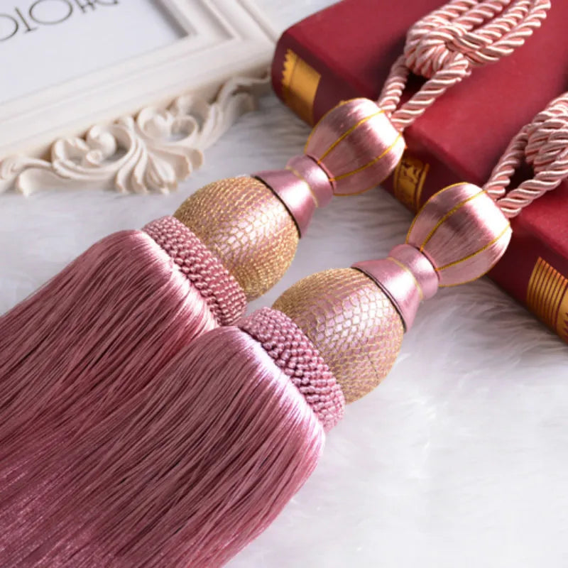 pompons rideau élégants coton plastique bleu rouge rose doré gris tissé brillant opaques