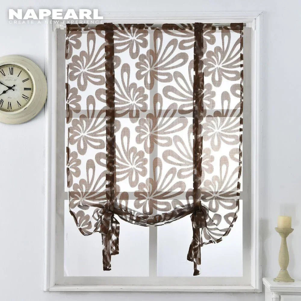 rideau romain fleur marron blanc moderne translucide 100cm 120cm 140cm polyesterextérieur