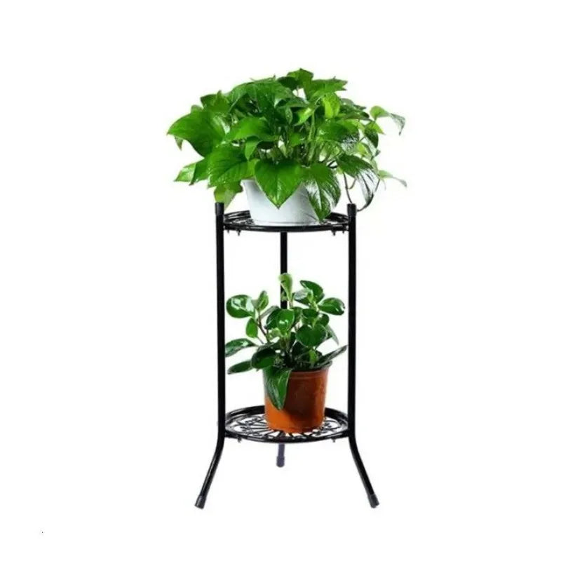 support fleurs étagère métal noir blanc ajouré circulaire plante verte pot terre cuite industriel