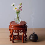 support bois sculpté asiatique traditionnel base plante décoration intérieure vintage trépidation florale complexe