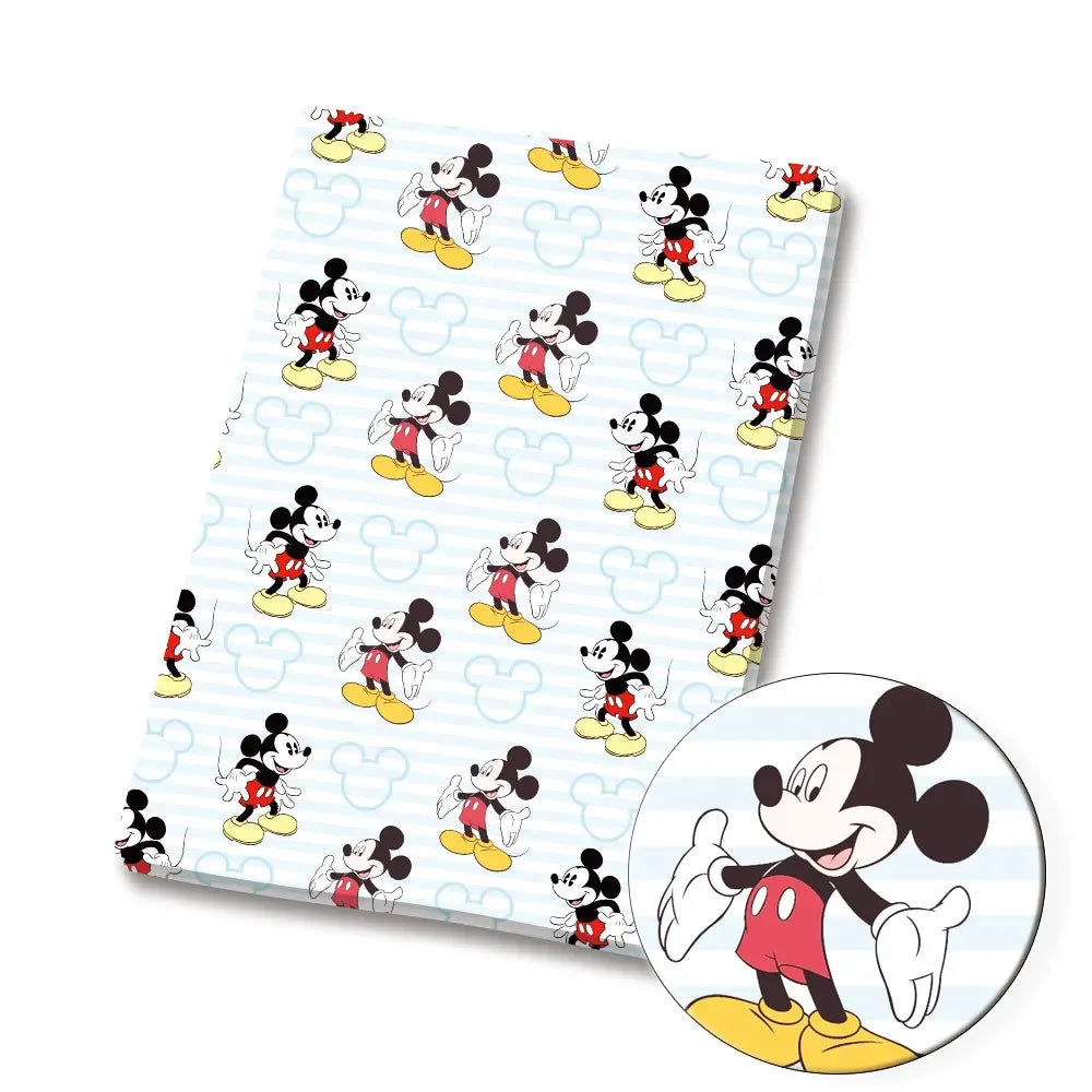 tissu imprimé mickey minnie géométrique coton polyester 140cm bleu blanc rouge jaune