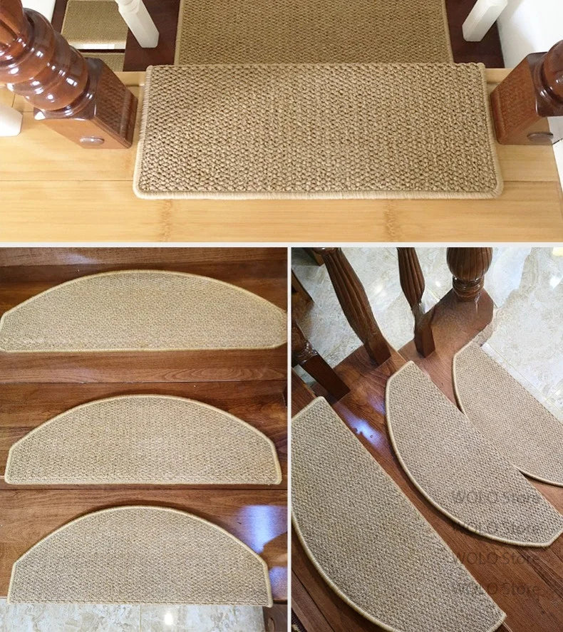 tapis d'escalier moderne antidérapant 15 pièces adhésif beige clair texture tissée polyester