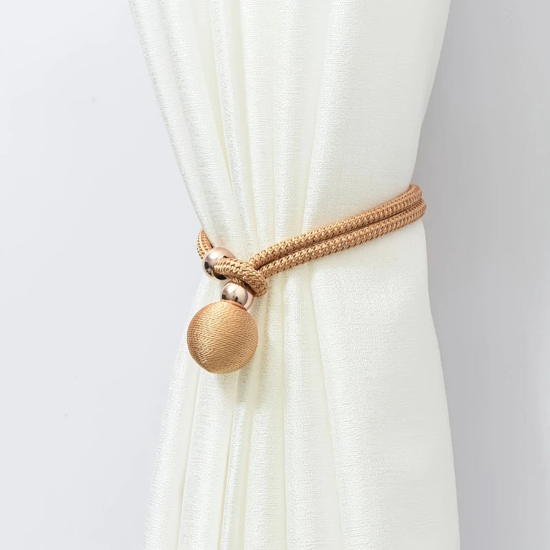 accessoires rideau tissu polyester cordon tressé couleur beige doré moderne fixations billes dorées
