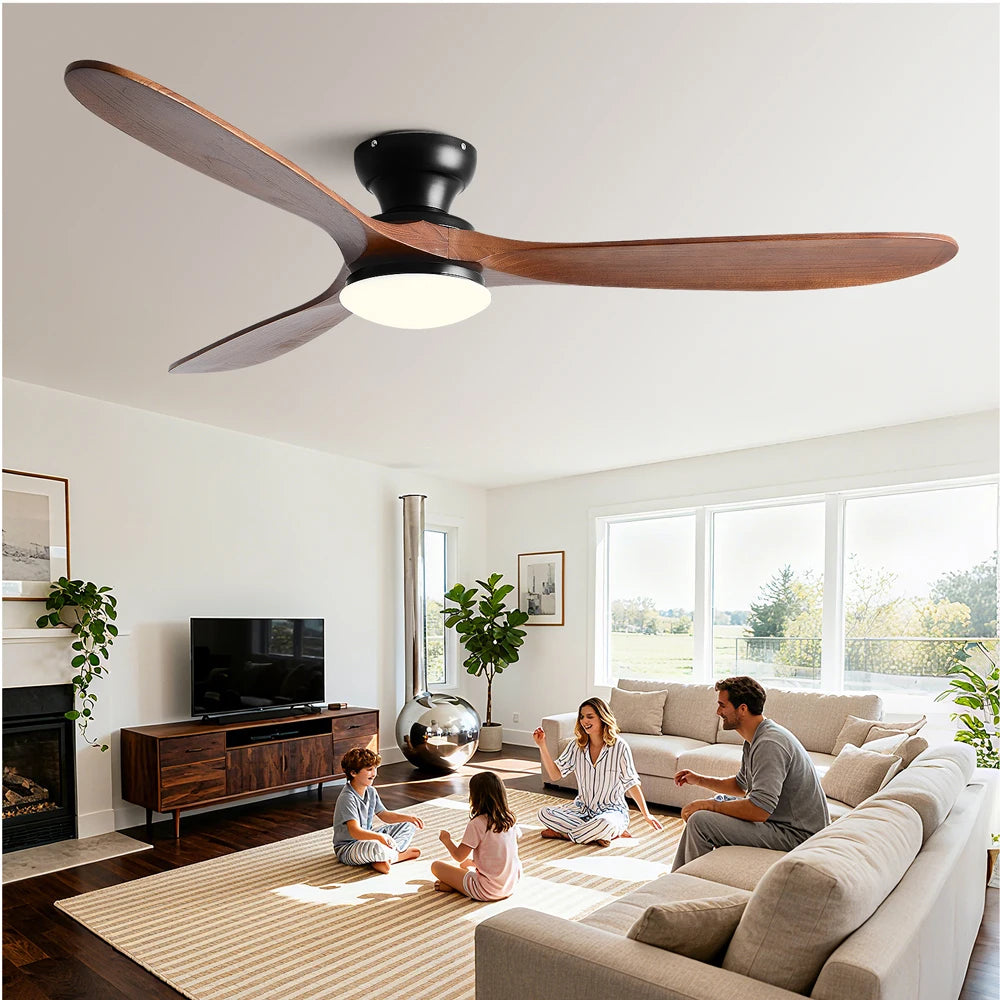 ventilateur noir bois led télécommande contemporain 42 52 pouces