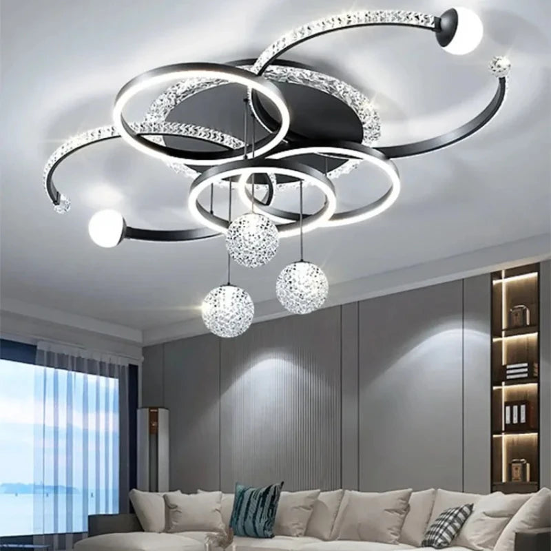 suspension lumineuse moderne chandelier led blanc noir or abstraite chambre salon