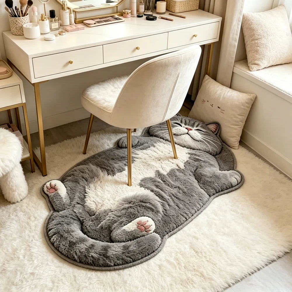 tapis gris blanc chaton 3d doux moelleux salon chambre décoratif polyester polarisée