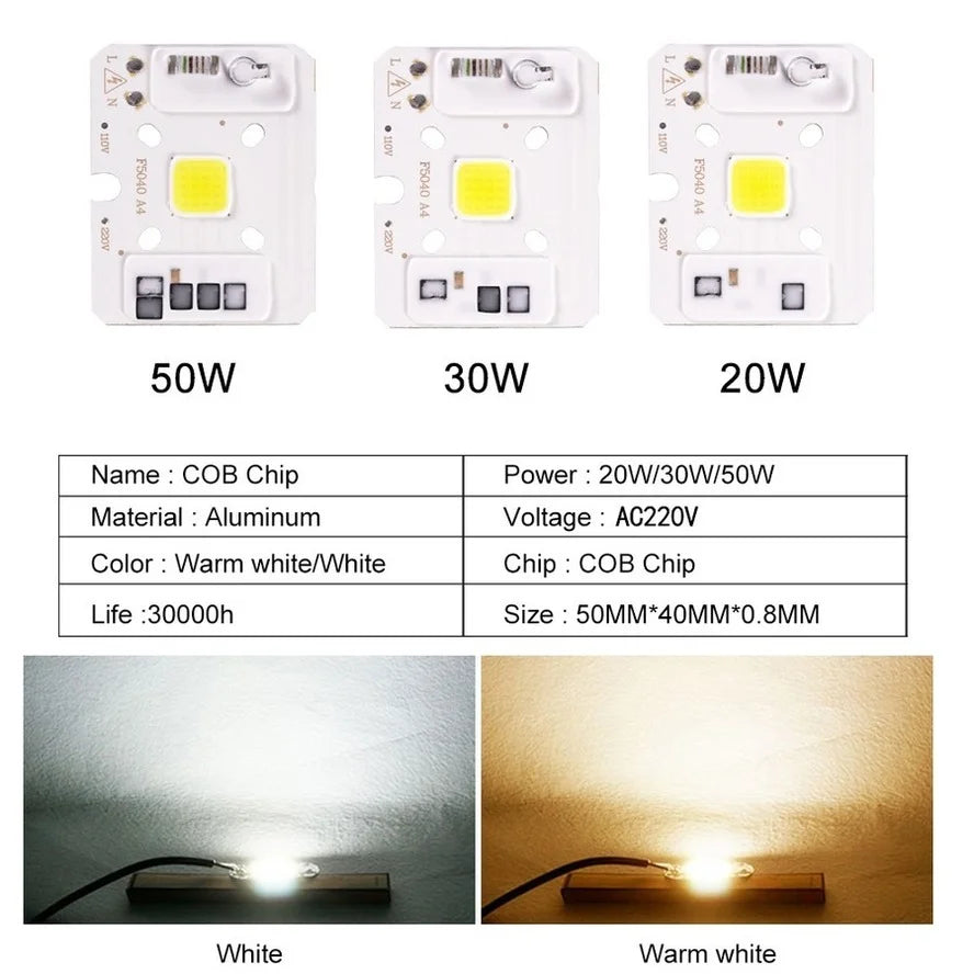 Chip LED COB 10W 20W 30W 50W blanc blanc chaud smart ic diyeasy montage
