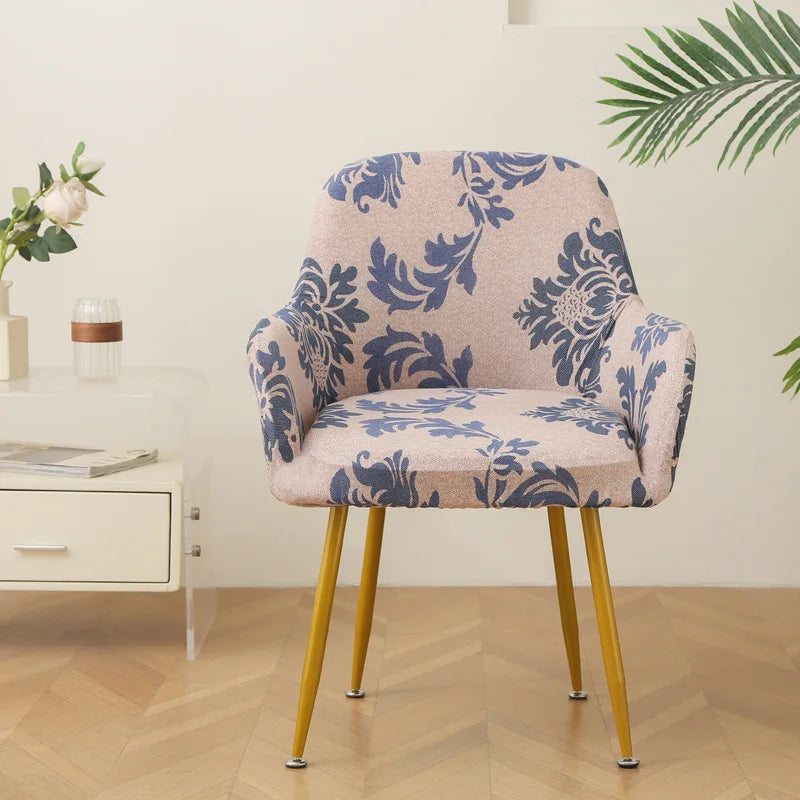 housse chaise moderne adhésive feuilles tropicales noir blanc gris bleu doré elasthanne polyester Jacquard