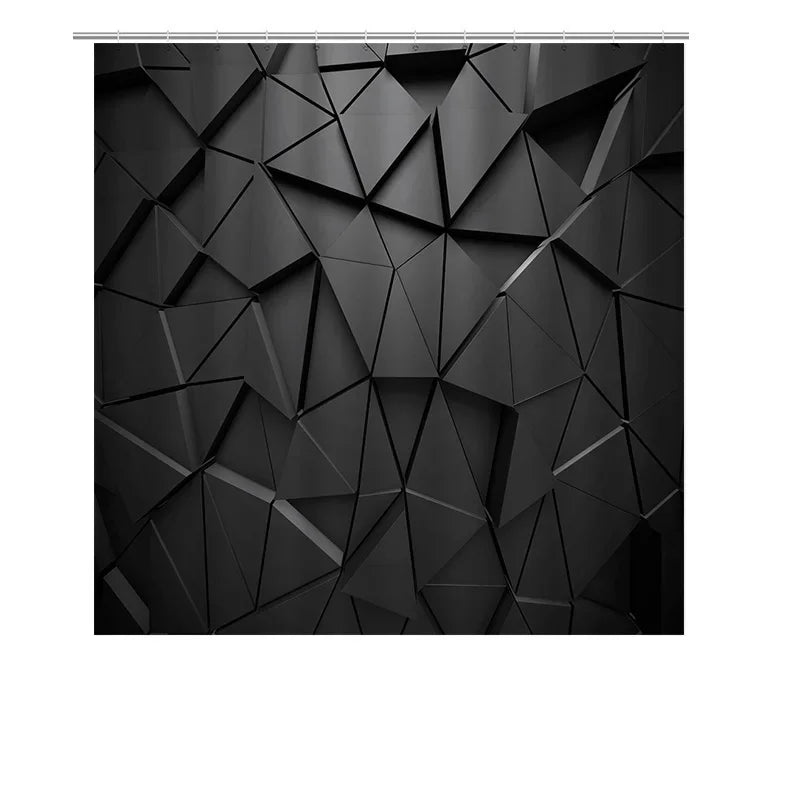 rideau douche géométrique moderne motif polygone noir gris abstrait opaque contemporain tringle métal