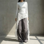 jupe asymétrique volants noir blanc léopard transparente bohème minimaliste liens nouer pantalon ample