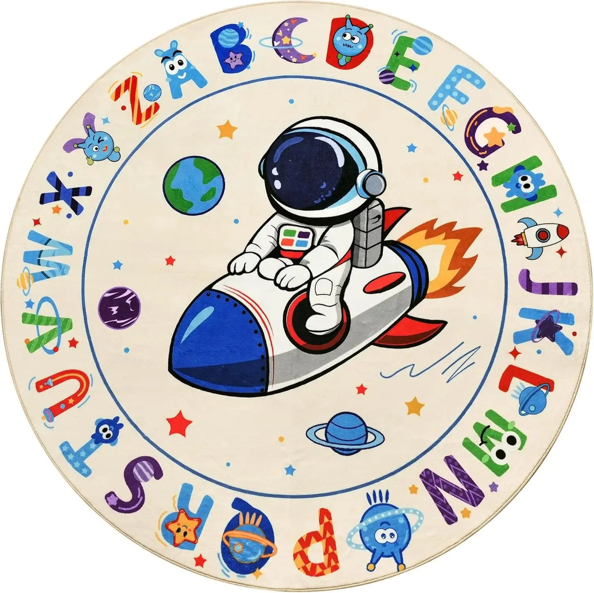 tapis rond moderne alphabet astronautes lettres planètes bébé chambre éducation antidérapant polyester multifonctionnel