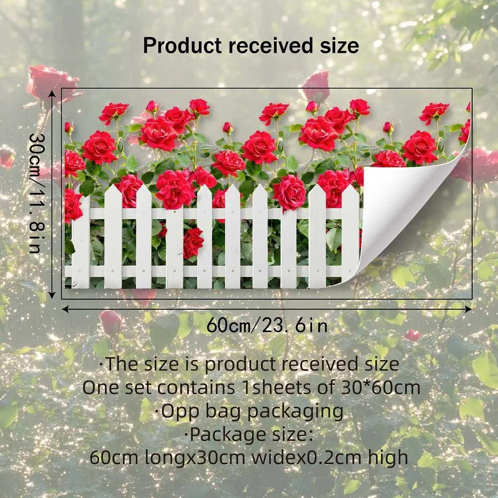 autocollant mural fleurs papillons clôture multicolore blanc rouge rose vert jaune bleu naturel auto