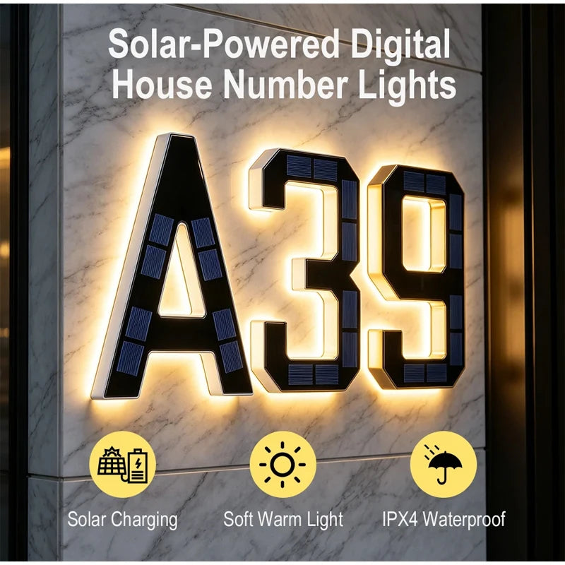 numéro maison lumineux solaire led étanche adhésif noir blanc moderne