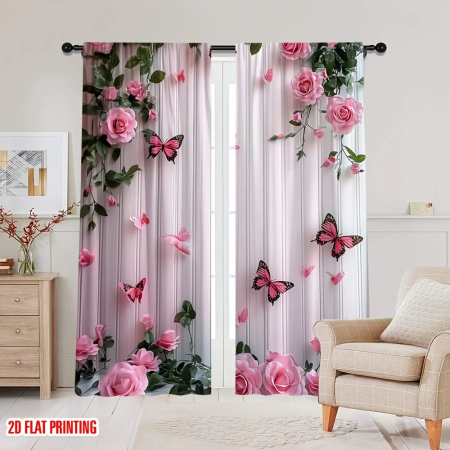 rideau rose clair papillons moderne résistant l'eau 100% polyester 60x150cm
