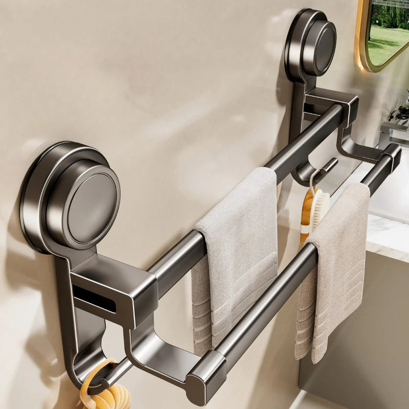 porte serviettes mural gris métallisé ventouse moderne salle bain cuisine douche