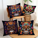 taies d'oreiller halloween crâne fleurs colorées deco maison lit polyester opacité artistique