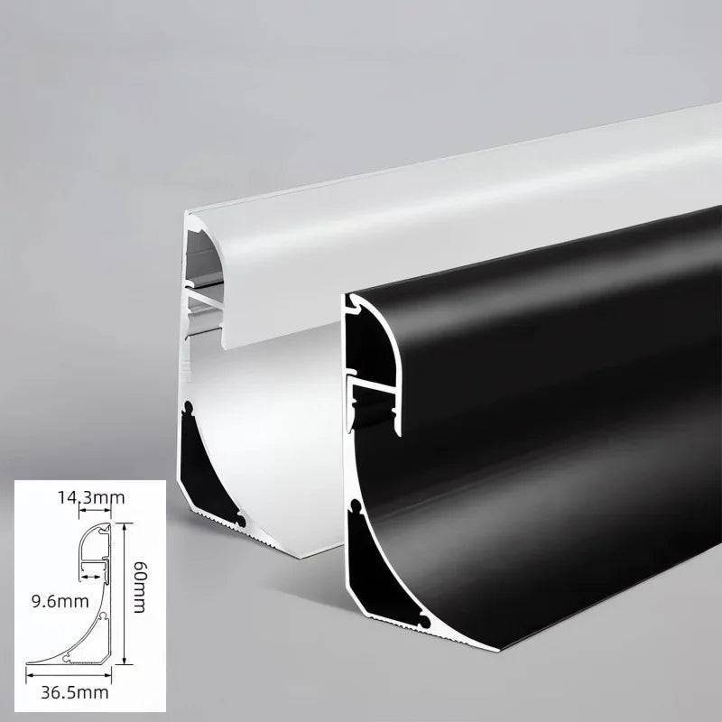 profilé aluminium led cornière éclairage linéaire cuisine salon plinthe moderne blanc noir