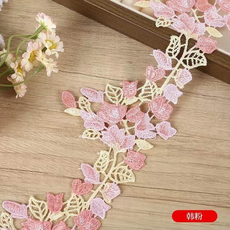 ruban dentelle polyester feuilles fleurs 8.5cm largeur artisanat broderie fine opacité écolo événement